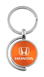 Orange Honda Logo Brushed Metal Round Spinner Chrome Key Chain Spin Ring