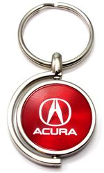 Red Acura Logo Brushed Metal Round Spinner Chrome Key Chain Spin Ring