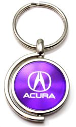 Purple Acura Logo Brushed Metal Round Spinner Chrome Key Chain Spin Ring