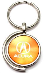 Orange Acura Logo Brushed Metal Round Spinner Chrome Key Chain Spin Ring