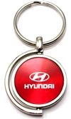 Red Hyundai Logo Brushed Metal Round Spinner Chrome Key Chain Spin Ring