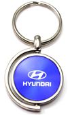 Blue Hyundai Logo Brushed Metal Round Spinner Chrome Key Chain Spin Ring