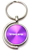 Purple Volvo Logo Brushed Metal Round Spinner Chrome Key Chain Spin Ring