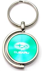 Green Subaru Logo Brushed Metal Round Spinner Chrome Key Chain Spin Ring