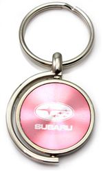 Pink Subaru Logo Brushed Metal Round Spinner Chrome Key Chain Spin Ring