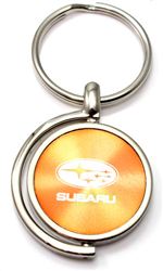 Orange Subaru Logo Brushed Metal Round Spinner Chrome Key Chain Spin Ring