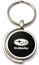 Black Subaru Logo Brushed Metal Round Spinner Chrome Key Chain Spin Ring