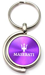 Purple Maserati Logo Brushed Metal Round Spinner Chrome Key Chain Spin Ring