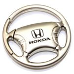 Premium Honda Logo Steering Wheel Shape Metal Silver Key Chain Ring Fob