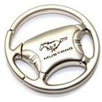 Premium Ford Mustang Logo Steering Wheel Shape Metal Silver Key Chain Ring Fob