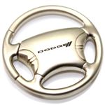 Premium Dodge Stripes Logo Steering Wheel Shape Metal Silver Key Chain Ring Fob