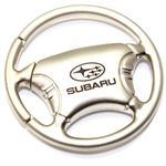 Premium Subaru Logo Steering Wheel Shape Metal Silver Key Chain Ring Fob
