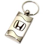 Premium Silver Honda Logo Brushed Metal Wave Spun Chrome Key Chain Ring Fob