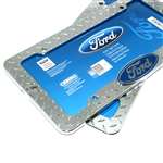 2 Ford Logo Chrome Diamond License Plate Tag Frames for Car-Truck Front OR Back