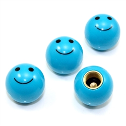 4 Blue Smiley Face Ball Tire/Wheel Air Stem Valve Caps for Car-Truck-Hot Rod