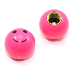 2 Pink Smiley Face Ball Tire/Wheel Air Stem Valve Caps for Bike-Motorcycle