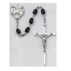 Sterling Silver Rosary - Black Glass Oval Beads