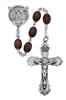 Rosary Sterling Silver - Brown Wood Oval Beads