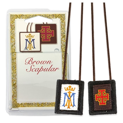Scapular Brown Ave Maria with Jerusalem Cross