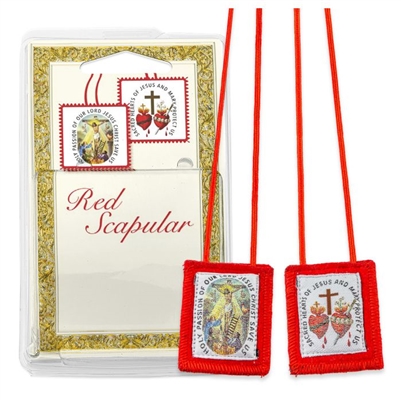 Scapular Red Crucifixion and Sacred Hearts