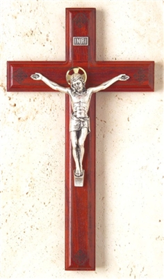 Crucifix - 11" Rosewood with Engraved Laser Flower