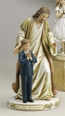 Statue - First Communion Praying Boy with Jesus (9.5")