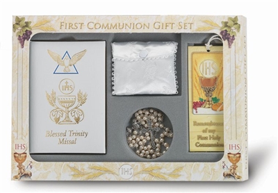 First Communion Gift Set 6-pc Girl Blessed Trinity Missal Deluxe Edition