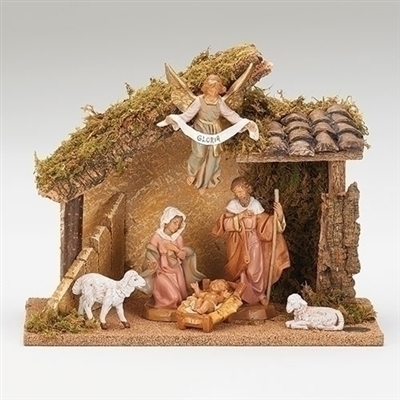 Fontanini - Nativity, 6 piece Set w/ Italian Stable, 5"