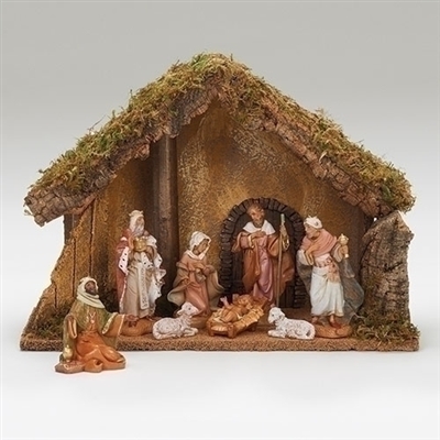 Fontanini - Nativity, 8 piece Set w/ Italian Stable, 5"