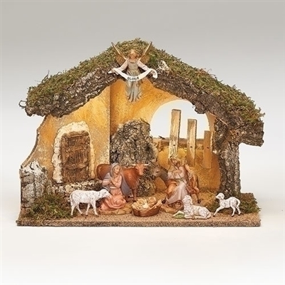 Fontanini 5-inch 9-pc Nativity Set with Lighted Stable