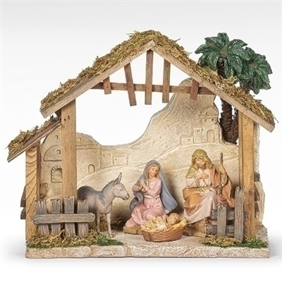 Fontanini - Nativity, 4 piece Set w/ Resin Stable, 5"