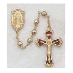 Rosary - Gold Plated Beads with Divine Mercy Center