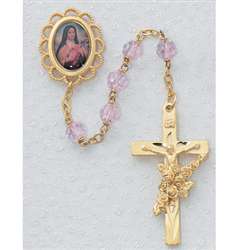 Rosary - Gold St. Therese Pink Beads