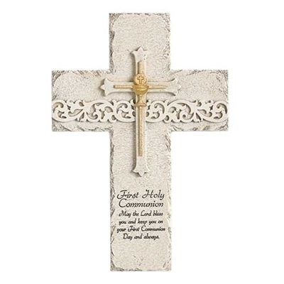 First Communion Wall Cross - 9.25" Stone Finish