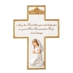 First Communion Wall Cross Praying Girl - 8.5"