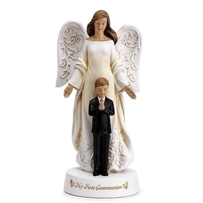 8" Angel with Boy Statue - First Communion