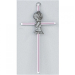 Cross - 6" Praying Girl (Pink Inlay)