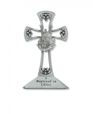 Cross - 4" Baptism Standing Cross (Pewter)