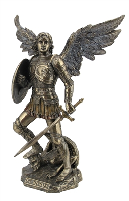Saint Michael the Archangel Standing on Demon with Sword and Shield
