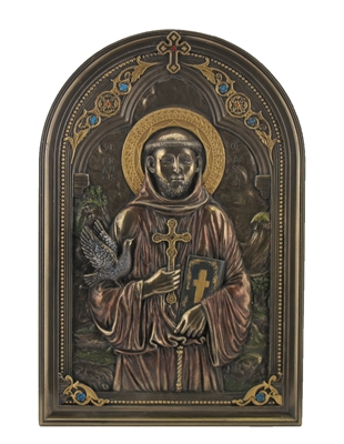 Saint Francis with Dove - Iconic Style Wall Plaque with Stand