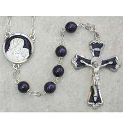 Rosary - Dark Blue Pearl Madonna & Child Enamel Center
