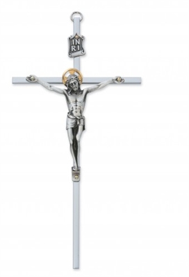 Crucifix - 8" All Silver Two-Tone Crucifix