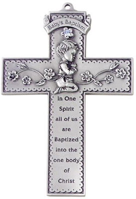 Plaque - Baptism Pewter Cross (Baby Boy)