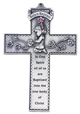 Plaque - Baptism Pewter Cross (Baby Girl)