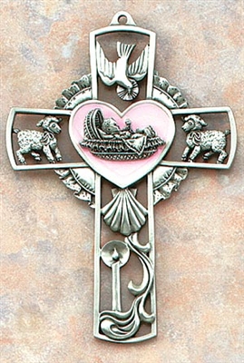 Baby Cross - 5" Pink Antique Silver