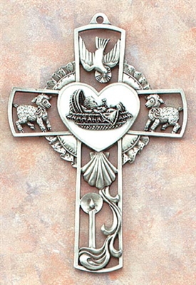 Baby Cross - 5" White Antique Silver
