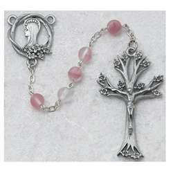 Rosary Rose-Colored Glass Beads and Dogwood Crucifix