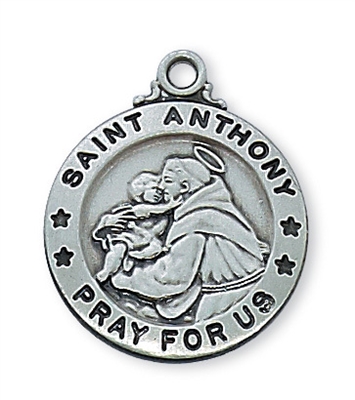 Pendant Pewter Antique Silver St. Anthony on 20-in Chain