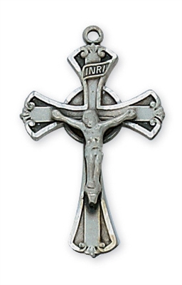 Pendant Pewter Antique Silver Crucifix  1" X 5/8" on 18-in Chain