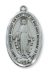 Pendant Pewter Antique Silver Miraculous Medal 1 1/2" X 1" on 24-in Chain